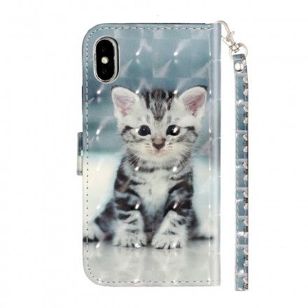 Folio Deksel Til iPhone X / XS Med Kjede Light Spots Strap Kattunge