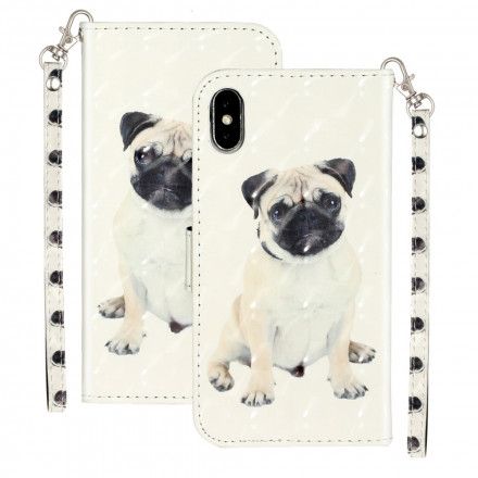 Folio Deksel Til iPhone X / XS Med Kjede Lysepunkter For Hund Med Snor