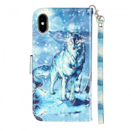 Lærdeksel Til iPhone X / XS Med Kjede Wolf Light Strap Spotlights