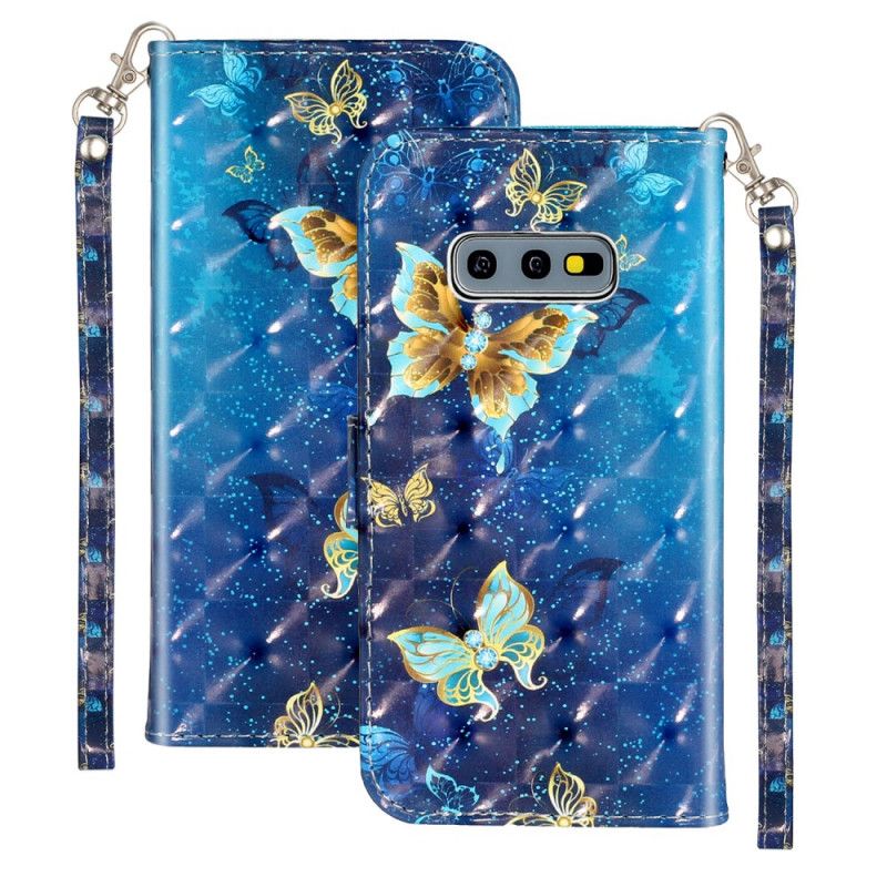 Folio Deksel Til Samsung Galaxy S10e Golden Butterflies Lanyard