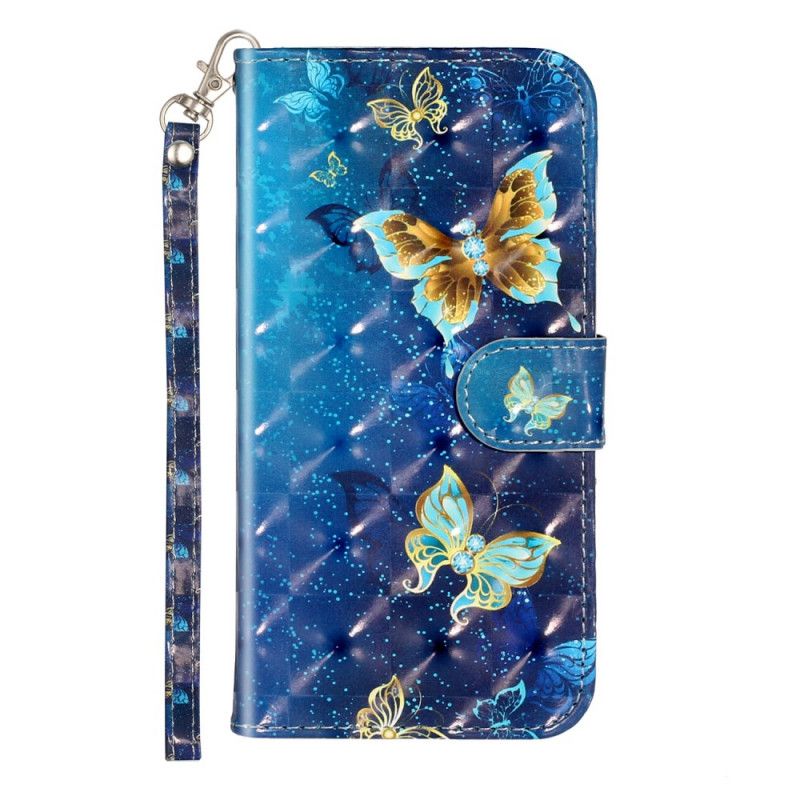 Folio Deksel Til Samsung Galaxy S10e Golden Butterflies Lanyard