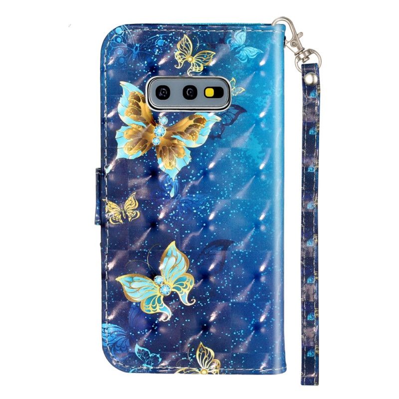 Folio Deksel Til Samsung Galaxy S10e Golden Butterflies Lanyard