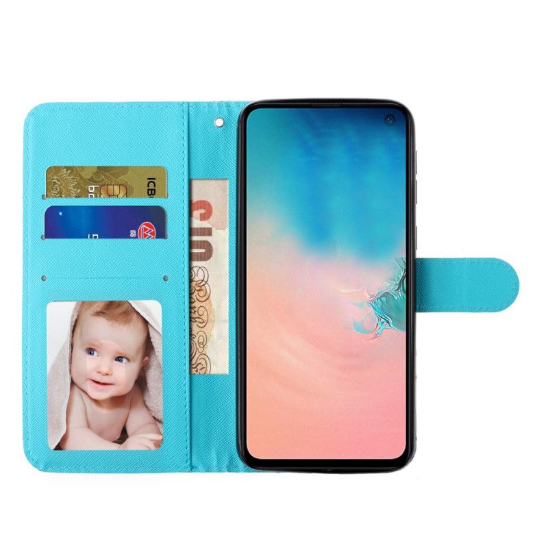 Folio Deksel Til Samsung Galaxy S10e Golden Butterflies Lanyard