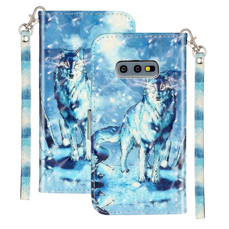 Folio Deksel Til Samsung Galaxy S10e Med Kjede Wolf Light Strap Spotlights