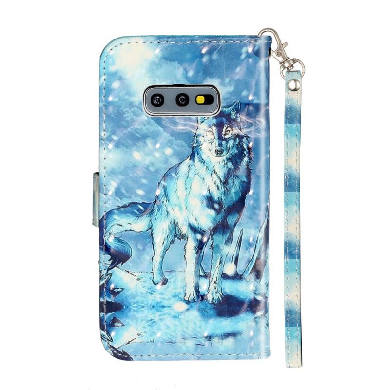 Folio Deksel Til Samsung Galaxy S10e Med Kjede Wolf Light Strap Spotlights