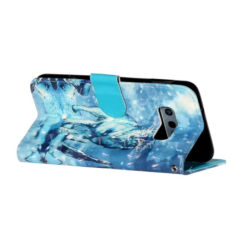 Folio Deksel Til Samsung Galaxy S10e Med Kjede Wolf Light Strap Spotlights