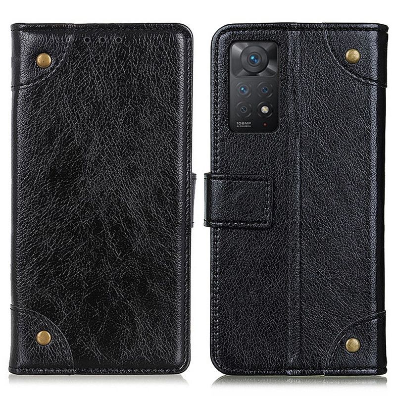 Folio Deksel Til Xiaomi Redmi Note 11 Pro 4G / 5G Vintage Nagler Nappa Skinnstil