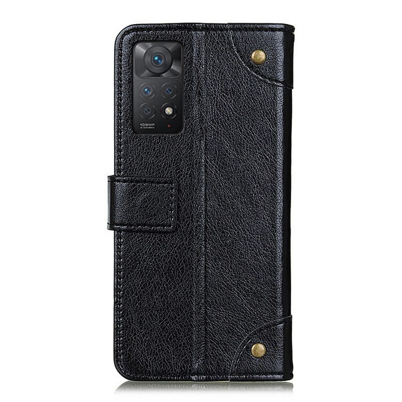 Folio Deksel Til Xiaomi Redmi Note 11 Pro 4G / 5G Vintage Nagler Nappa Skinnstil