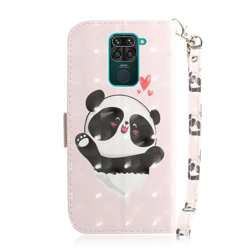 Folio Deksel Til Xiaomi Redmi Note 9 Med Kjede Panda Love Strap