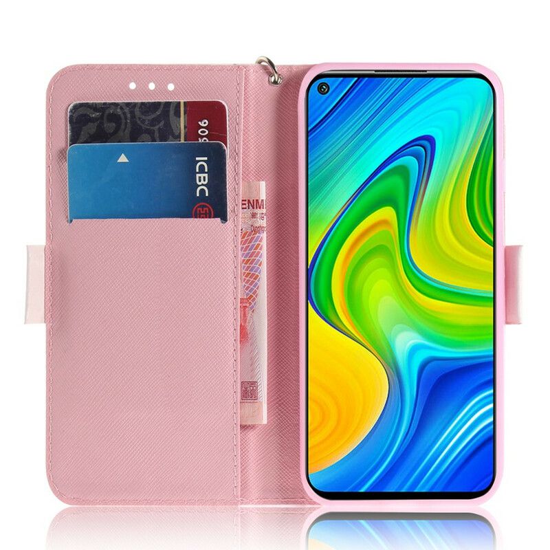 Folio Deksel Til Xiaomi Redmi Note 9 Med Kjede Panda Love Strap