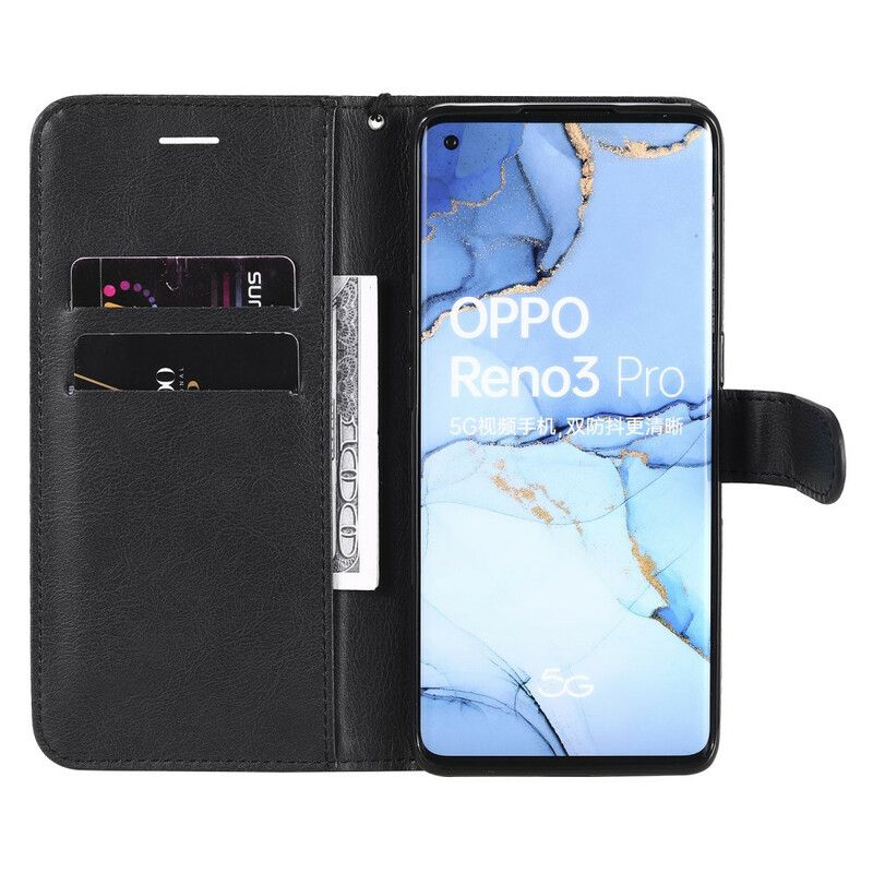 Folio Deksel Til Oppo Find X2 Neo Med Kjede Solid Color Series-rem