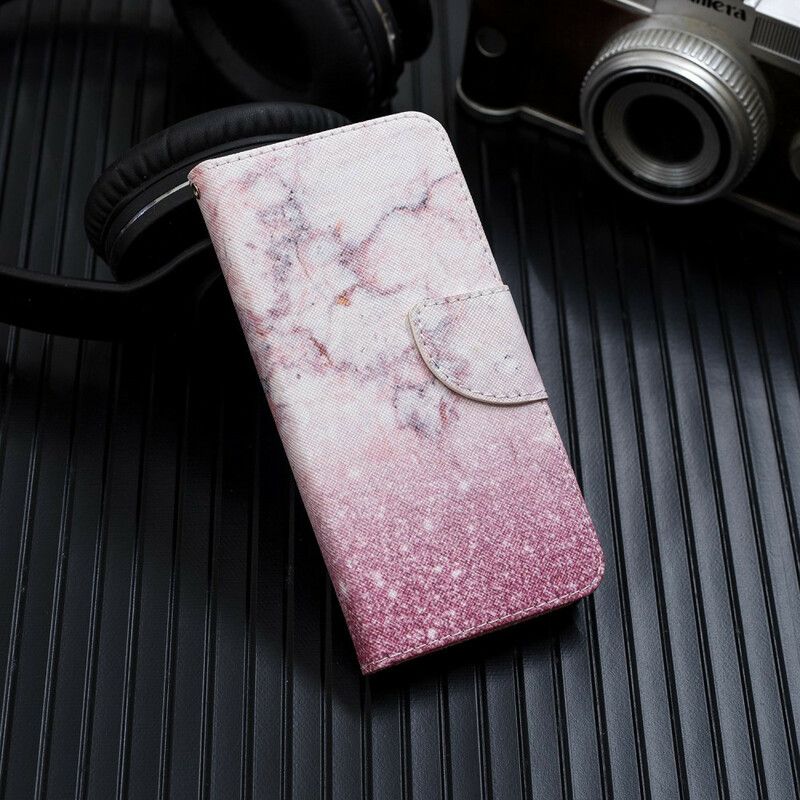 Folio Deksel Til Samsung Galaxy Note 20 Ultra Med Kjede Rosa Marmor Med Avtagbar Stropp