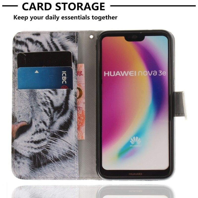 Folio Deksel Til Huawei P20 Lite Hvit Tiger