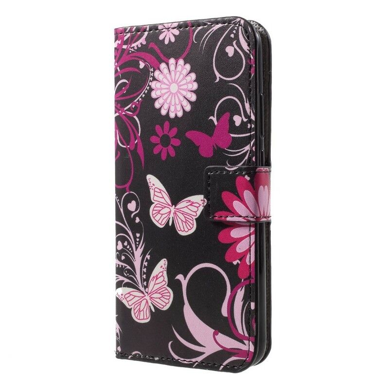 Folio Deksel Til Huawei P20 Lite Sommerfugler Og Blomster