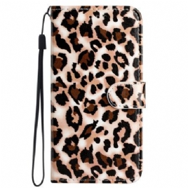 Folio Deksel Samsung Galaxy S24 Ultra 5g Strappy Med Leopardtrykk