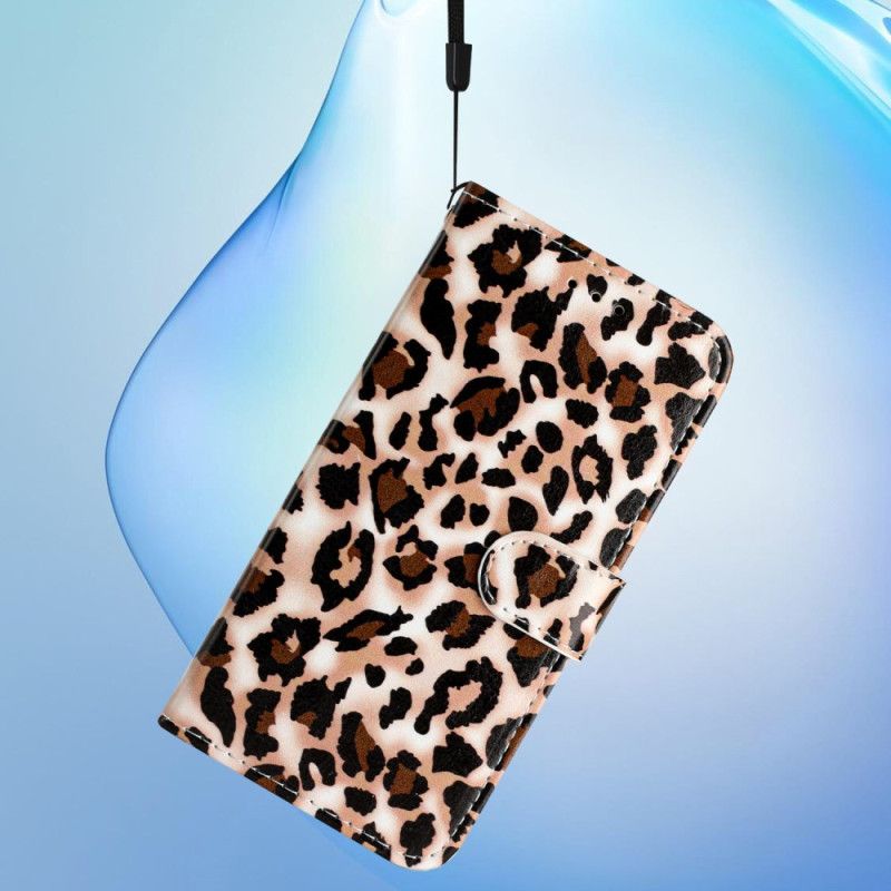 Folio Deksel Samsung Galaxy S24 Ultra 5g Strappy Med Leopardtrykk