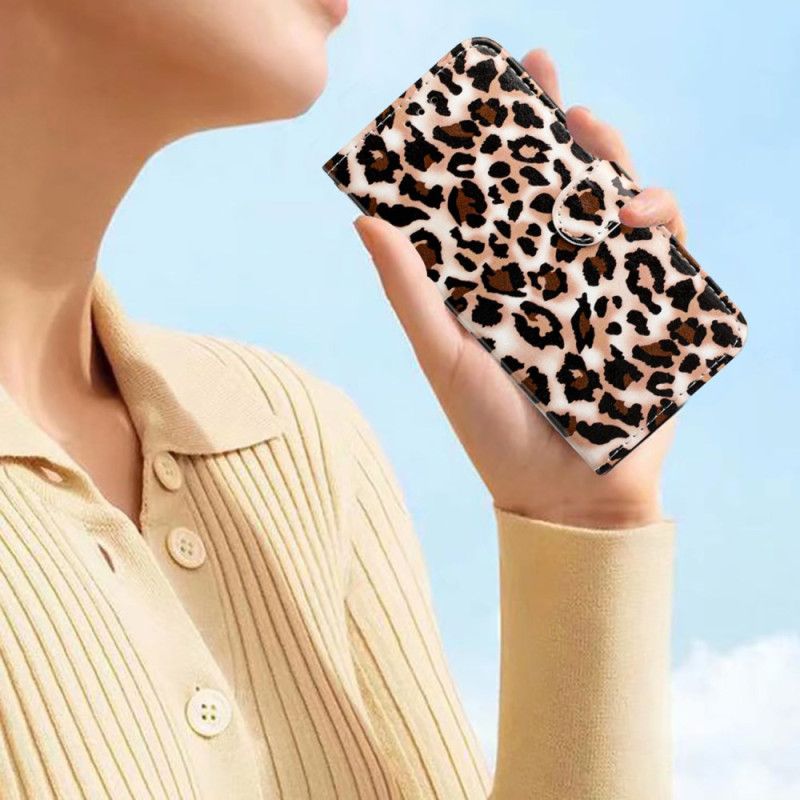 Folio Deksel Samsung Galaxy S24 Ultra 5g Strappy Med Leopardtrykk