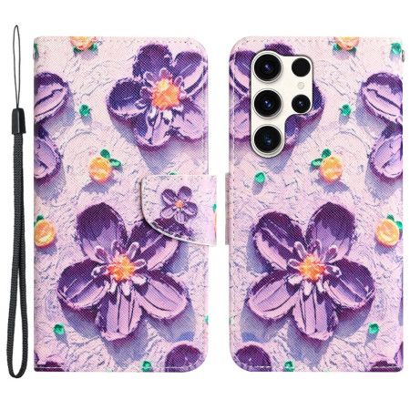 Folio Deksel Til Samsung Galaxy S24 Ultra 5g Lilla Blomster Med Stropp