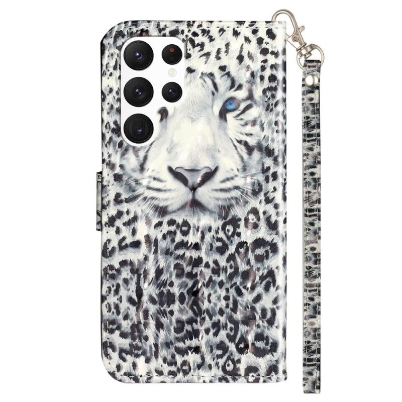 Lærdeksel Folio Deksel Samsung Galaxy S24 Ultra 5g Leopard Med Stropp