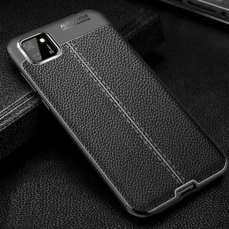 Deksel Til Huawei Y5p Dobbel Linje Litchi Leather Effect