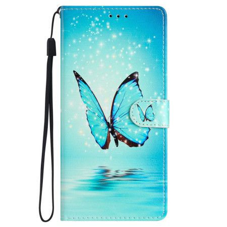 Folio Deksel Samsung Galaxy S24 Plus 5g Blue Butterfly In Lanyard Flight