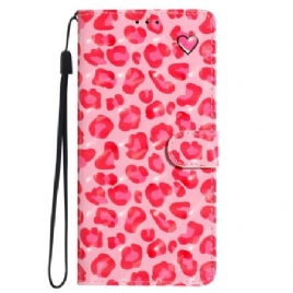 Folio Deksel Samsung Galaxy S24 Plus 5g Rosa Leopardtrykk Med Stropp Beskyttelse Deksel