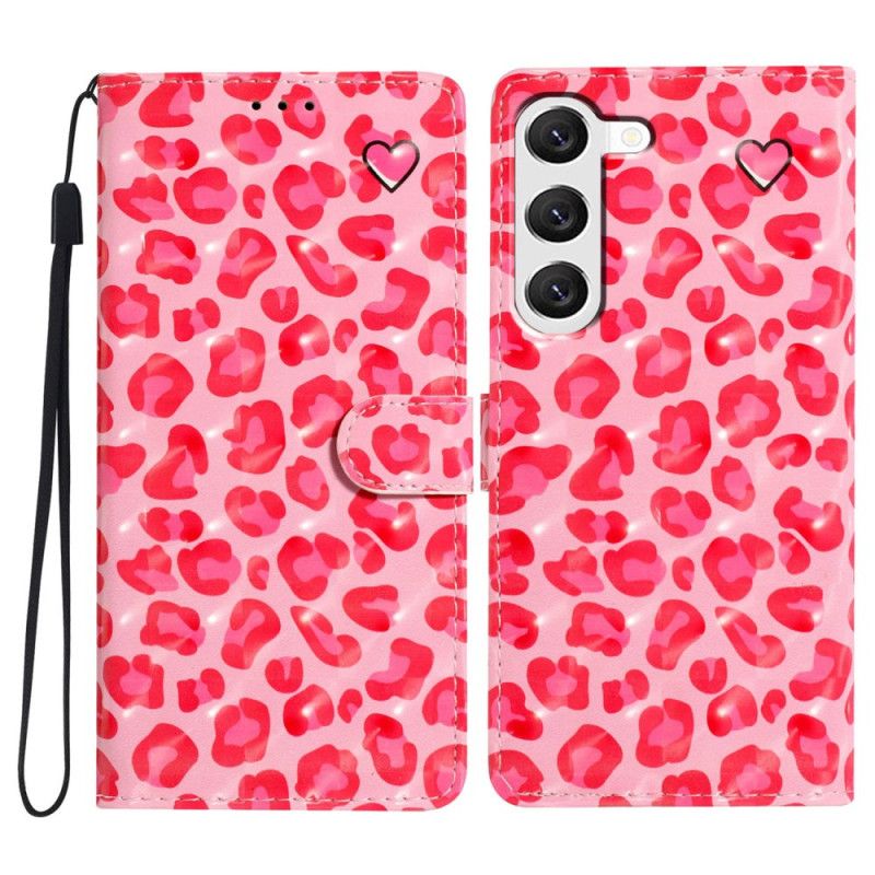 Folio Deksel Samsung Galaxy S24 Plus 5g Rosa Leopardtrykk Med Stropp Beskyttelse Deksel