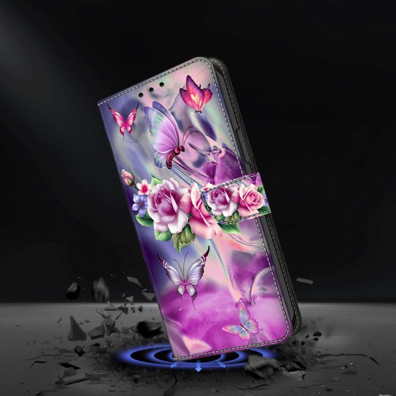 Folio Deksel Samsung Galaxy S24 Plus 5g Sommerfugler Og Blomster Beskyttelse Deksel