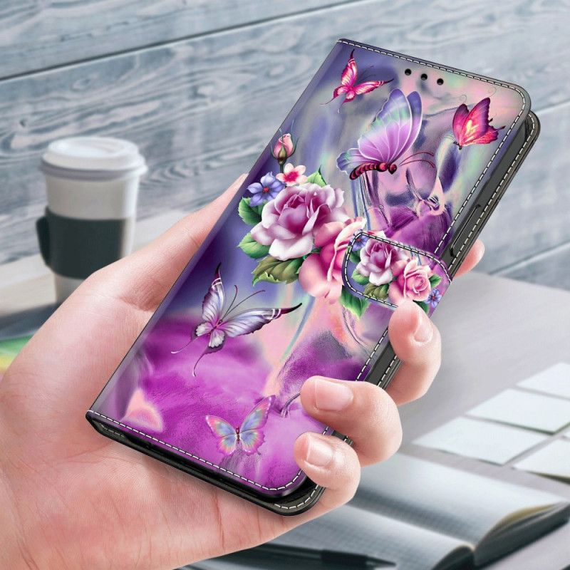 Folio Deksel Samsung Galaxy S24 Plus 5g Sommerfugler Og Blomster Beskyttelse Deksel