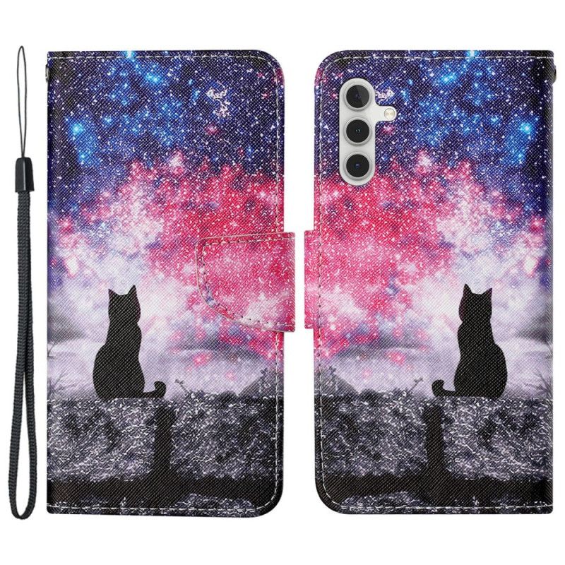 Folio Deksel Samsung Galaxy S24 Plus 5g Stjernehimmel Med Lanyard Cat