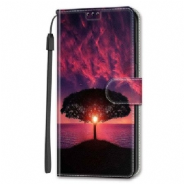 Folio Deksel Samsung Galaxy S24 Plus 5g Svart Tre Ved Solnedgang Med Stropp