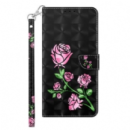 Lærdeksel Folio Deksel Samsung Galaxy S24 Plus 5g Mobildeksel Rosa Blomster Med Stropp