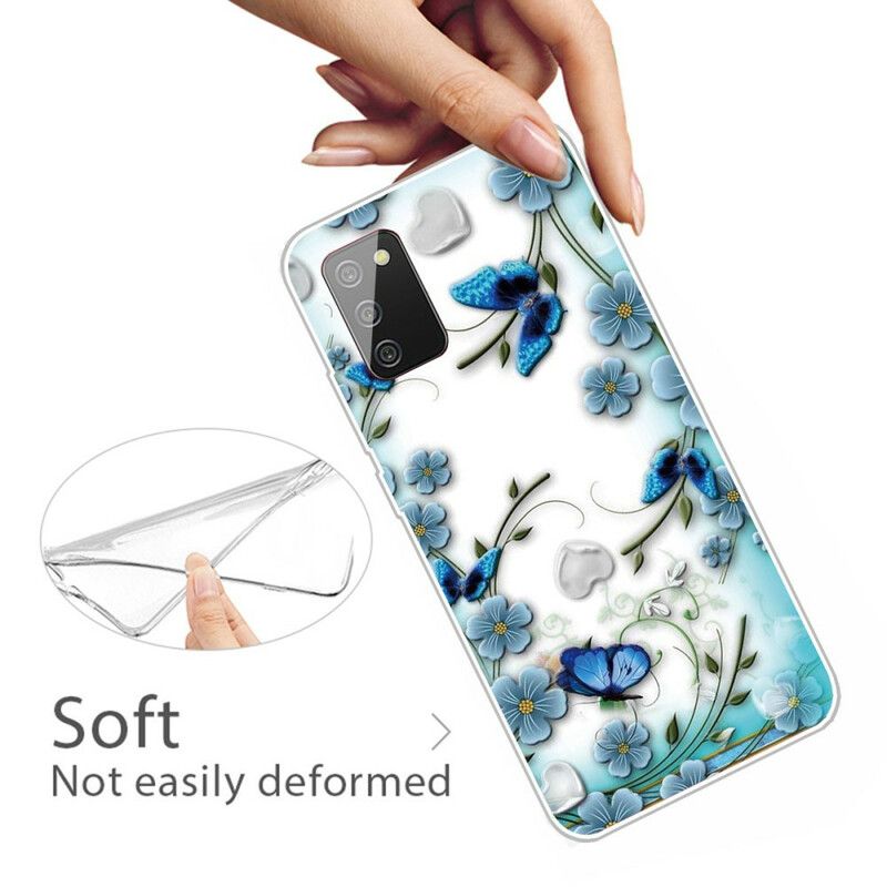 Deksel Til Samsung Galaxy A02s Transparente Retro Sommerfugler Og Blomster