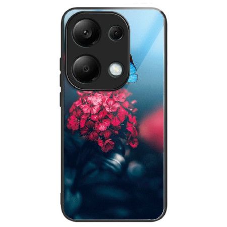 Deksel Til Xiaomi Redmi Note 13 Pro 4g Røde Blomster Og Sommerfugler I Herdet Glass