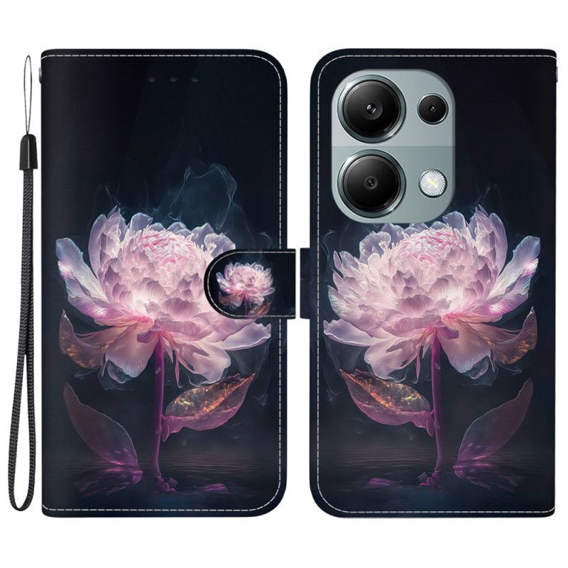 Lærdeksel Folio Deksel Xiaomi Redmi Note 13 Pro 4g Mobildeksel Purple Peony Strap Case