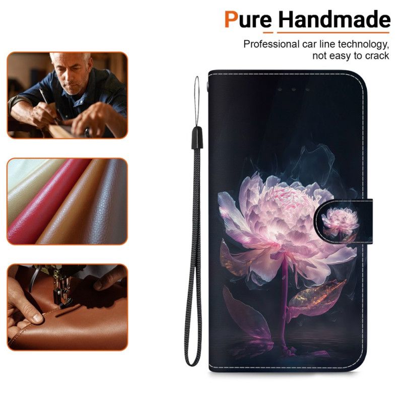 Lærdeksel Folio Deksel Xiaomi Redmi Note 13 Pro 4g Mobildeksel Purple Peony Strap Case