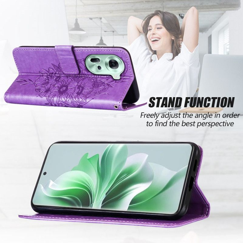 Folio Deksel Oppo Reno 11 5g Blomstersommerfugl Med Stropp Beskyttelse Deksel