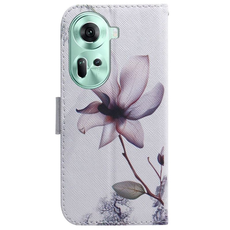 Lærdeksel Folio Deksel Oppo Reno 11 5g Mobildeksel Rosa Blomst