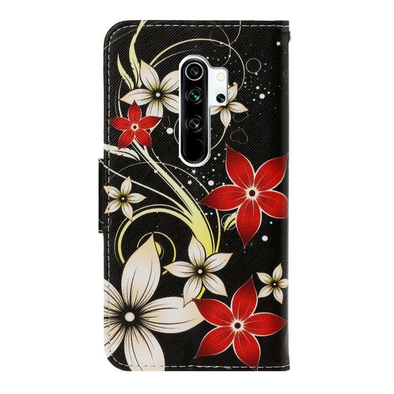 Folio Deksel Til Xiaomi Redmi Note 8 Pro Med Kjede Fargerike Stroppblomster