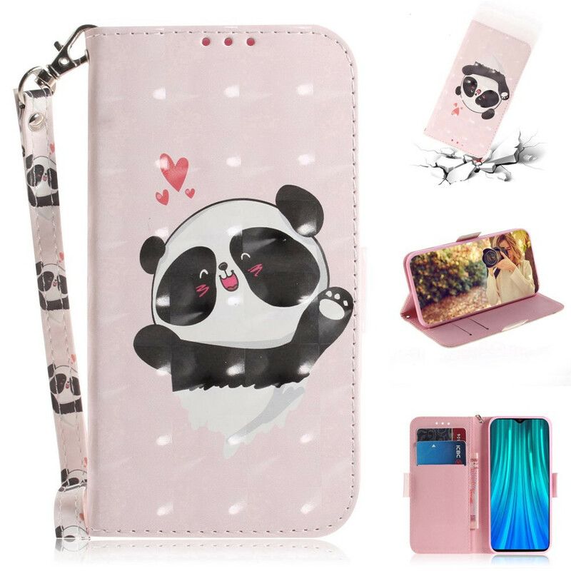 Folio Deksel Til Xiaomi Redmi Note 8 Pro Med Kjede Panda Love Strap