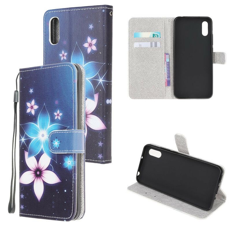 Folio Deksel Til Xiaomi Redmi 9A Med Kjede Lunar Strap Blomster