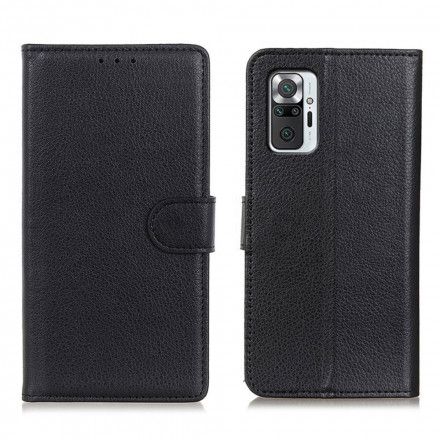 Folio Deksel Til Xiaomi Redmi Note 10 Pro Premium Litchi Leather Effect