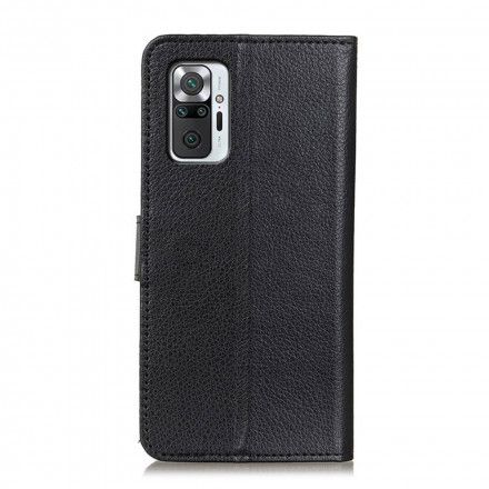 Folio Deksel Til Xiaomi Redmi Note 10 Pro Premium Litchi Leather Effect