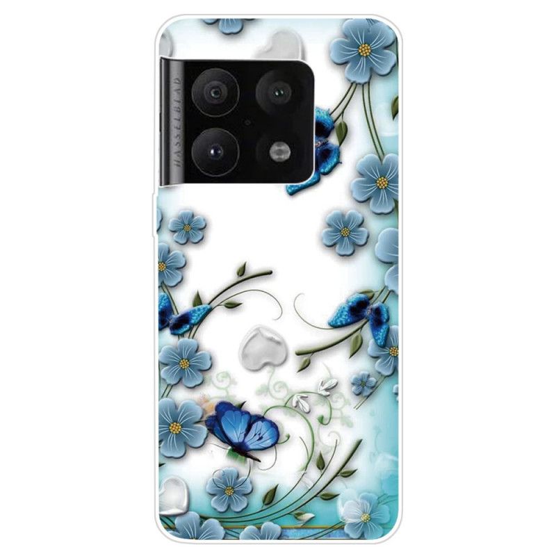 Deksel Til OnePlus 10 Pro 5G Retro Sommerfugler Og Blomster