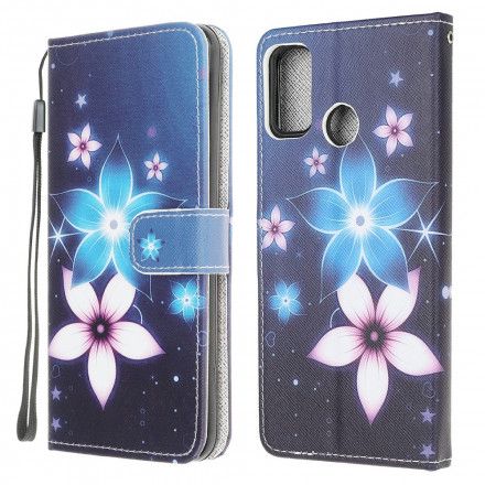 Folio Deksel Til Moto G10 / G30 Med Kjede Lunar Strap Blomster