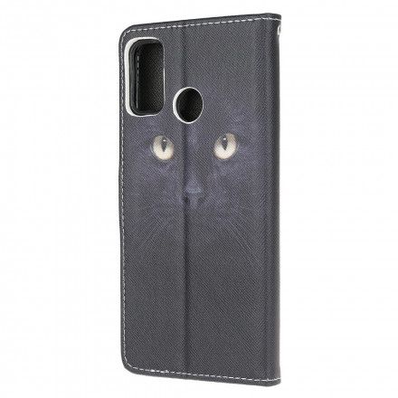 Lærdeksel Til Moto G10 / G30 Med Kjede Thong Black Cat Eyes