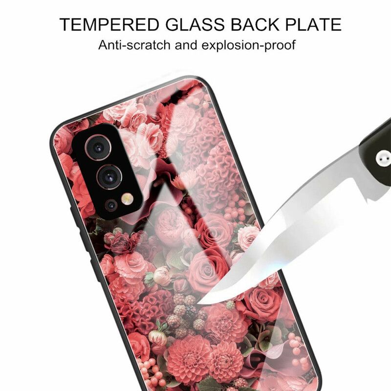 Deksel Til OnePlus Nord 2 5G Rosa Blomster Av Herdet Glass