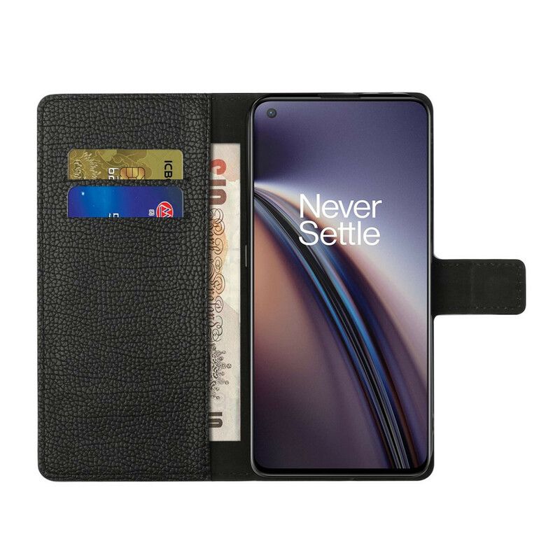 Folio Deksel Til OnePlus Nord 2 5G Litchi Grain Leather Effect