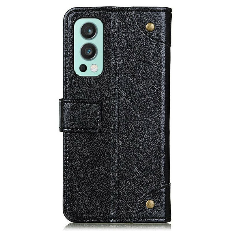 Lærdeksel Til OnePlus Nord 2 5G Vintage Nagler Nappa Skinnstil