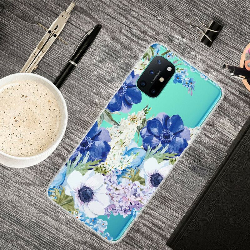 Deksel Til OnePlus 8T Akvarell Blå Blomster Sømløs